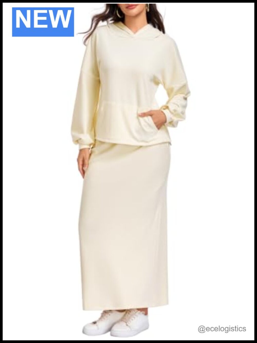 2 Piece Hoodie Maxi Skirt Set Polyester Spandex Lounge Travel Set